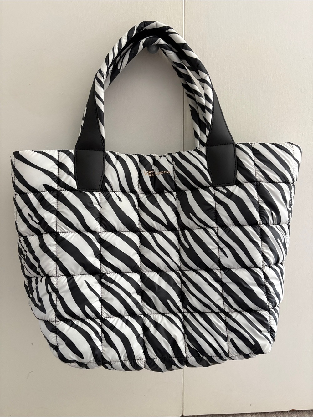 Quilted Zebra Print Tote Bag - Black & White
